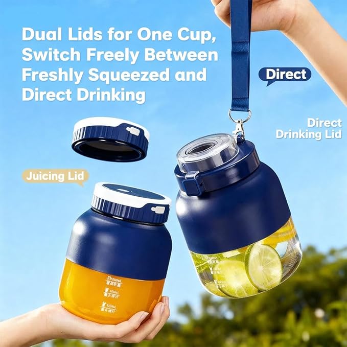 Blender Mini Japan 28fl Oz Protable Hand Blender with Straw and Two Lids Personal Size Juicer Blender for Smoothies Fruit Quick Juicing Easy to Use (Blue)
