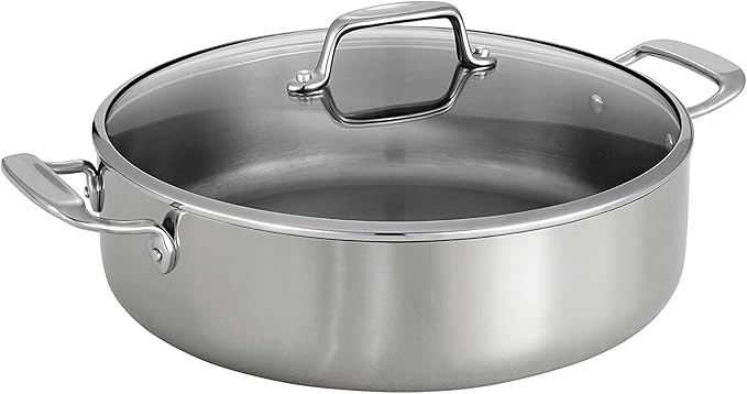 Tramontina Tri-Ply Clad Stainless Steel 6-Quart Braiser Pan with Glass Lid Induction-Ready Dishwasher-Safe NSF-Certified