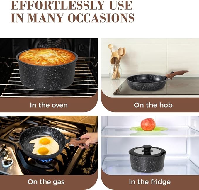 10 Pcs Pots and Pans Set Non Stick Nonstick Kitchen Cookware Sets Detachable Handle Induction Pots and Pans Set with Removable Handle RV Cookware Set for Camping Oven Safe PFOS PFOA Free Black