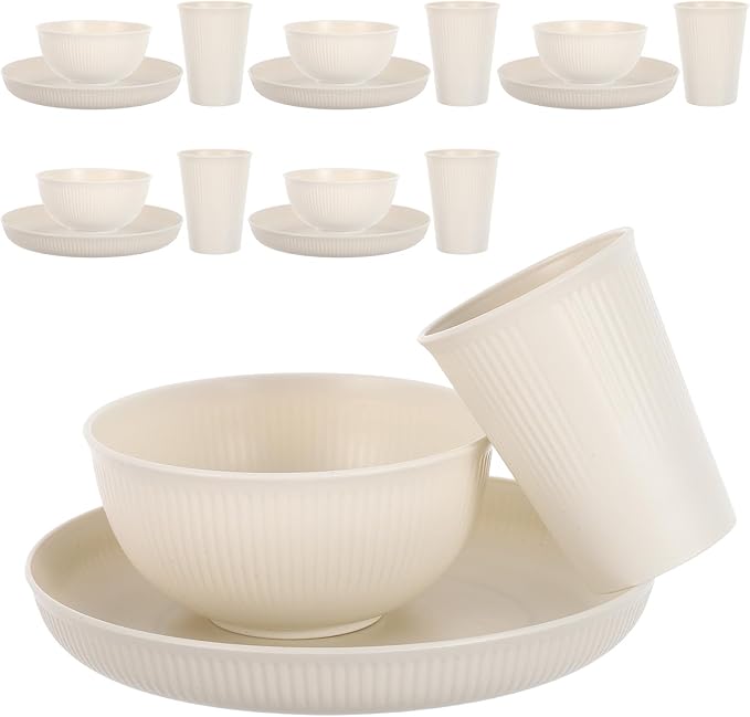 Alipis 18pcs Dinnerware Sets: Unbreakable Plates Bowls Cups Set for 6 - Reusable Tableware for Outdoor Holiday Camping Picnics