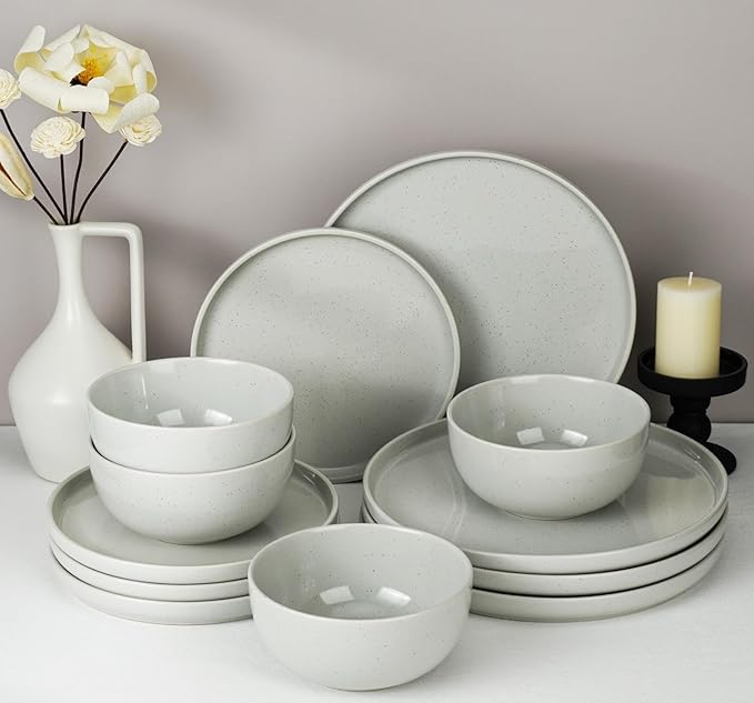Kitchen Plates and Bowls Set Dinner Set for 4 Handpainted Dinner ware Sets Microwave Safe Plates and Bowls Sets Stone Plate Scratch Resistant (Moonstone)