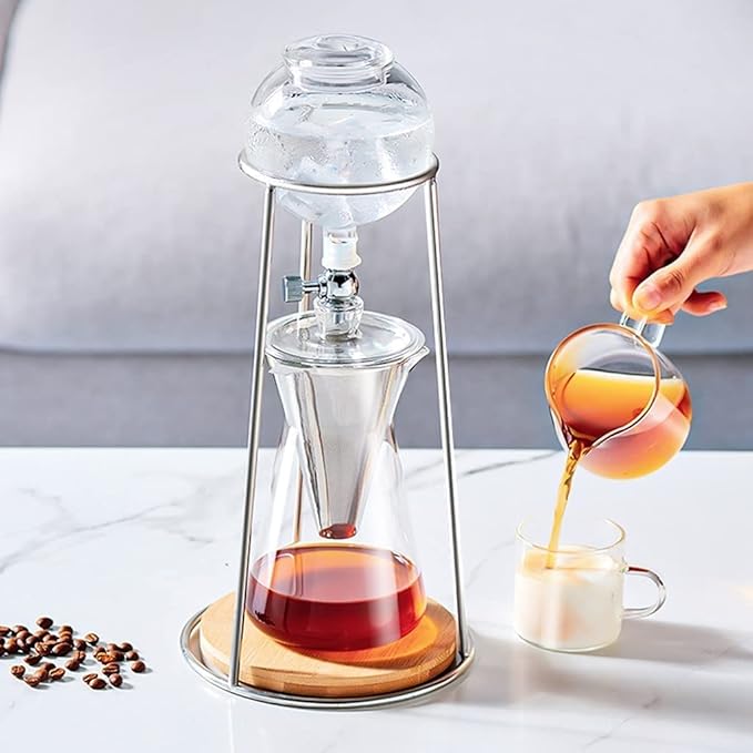 Habiba Iced Drip Coffee Maker Modern Cold Brew Coffee Maker Home Siphon Coffee Maker with Stainless Steel Filter Adjustable Water Flow Iced Tea Maker Reusable