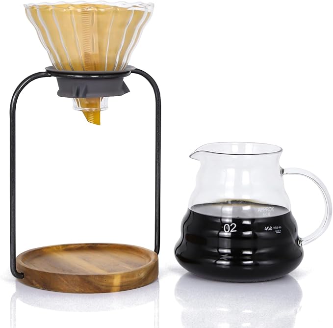 SOTECH Pour Over Coffee Dripper Set Filter Holder Glass Server with Paper Coffee Filters Manual Stand for Tea and Saffron