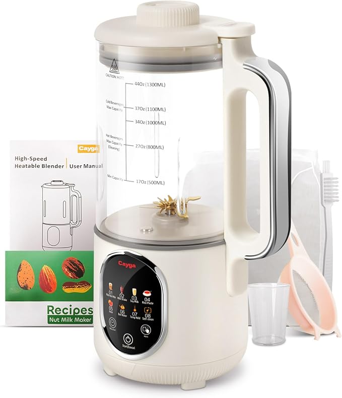 44oz Homemade Nut Milk Maker Machine Soy Milk Maker Homemade Almond Oat Juice Coconut for Plant-Based Drinks with Self Clean Boil Water Delay Start Keep Warm 12-Hour Smart Timer