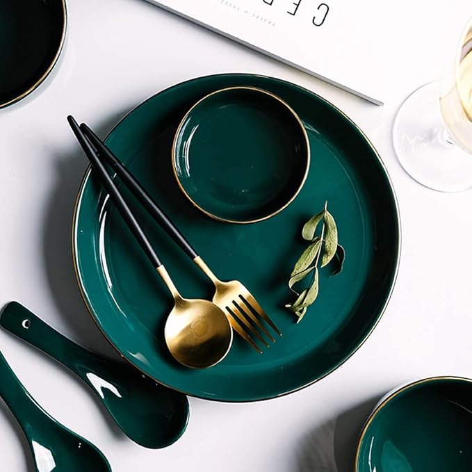 Nordic Light Luxury Emerald Ideas Porcelain Dinnerware Set 48 Piece 10 Person Plate Bowl Set Plate Set