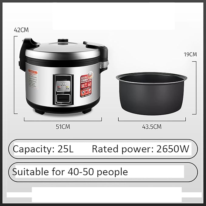 Large Commercial Rice Cookerwith Nonstick Inner PotFast Cooking and 24-Hour Keep Warmfor RestaurantsHotels and Catering for 10-50 People Rice Cooker25L-2650W25L-2650W