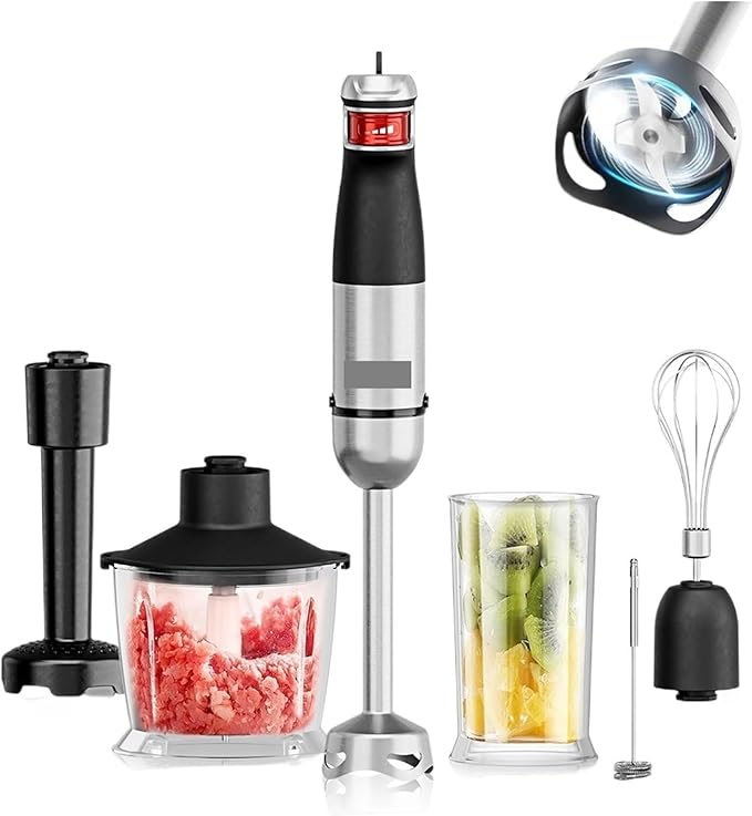 Fit for 6-in-1 Electric Hand Held Stick Blender - Powerful 1500W Immersion Blender with Stainless Steel Blades for Home &amp Kitchen Use(UK PLUG_6 IN 1)