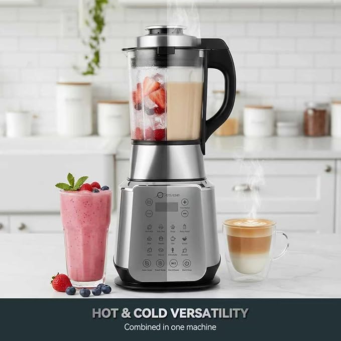 Glass Blenders for Kitchen – Stainless Steel Professional Blender for Smoothies 1500W Motor Food Processor Combo 9 Adjustable Speeds 14 Preset Programs BPA-Free Glass Jar blender Nut Milk Soups