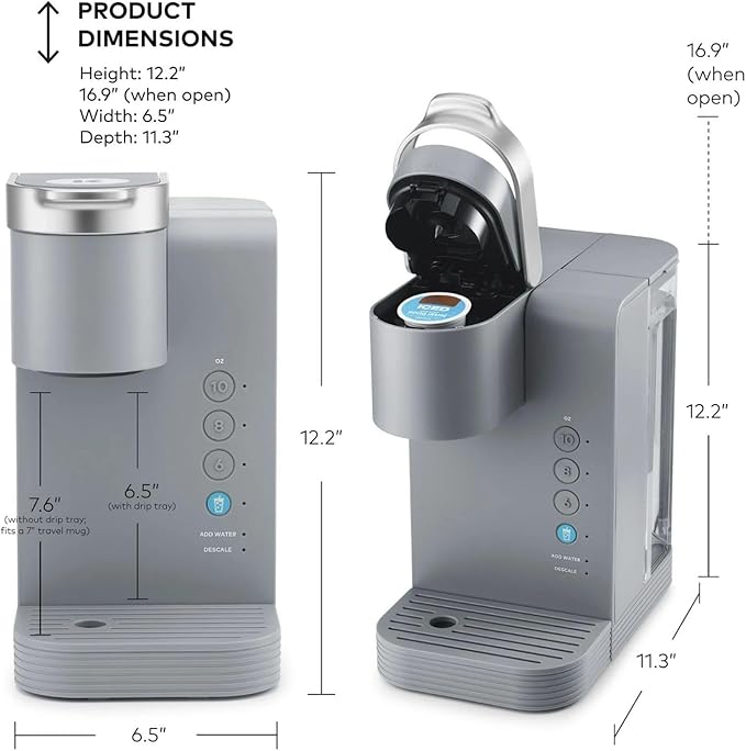 KeurigK -Express Essentials Plus Iced &amp Hot Single Serve Brewer Adjustable Temp Brew Over Ice Pods Compatible Coffee Maker (Gray)