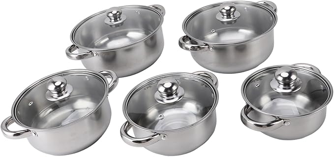5Pcs less Steel Pots Cookware Set less Steel Pot Set with Glass Lid pot Soup Pot Saucepan for Cooking Dishwa Heat ar Handle Stackable