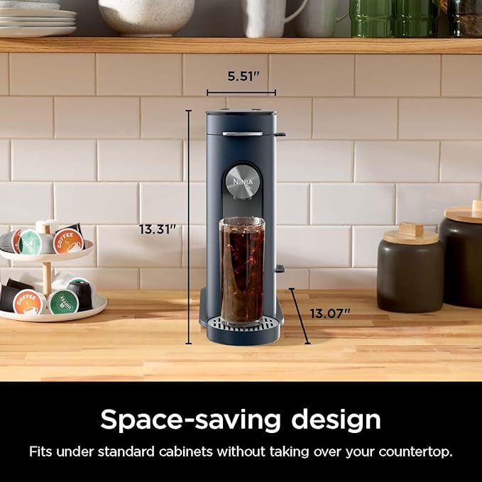 Ninja Pods &amp Grounds Single-Serve Coffee Maker K-Cup Pod Compatible 56-oz. Reservoir 6-oz. Cup to 24-oz. Travel Mug Brew Sizes Iced Coffee Maker Navy PB041NV
