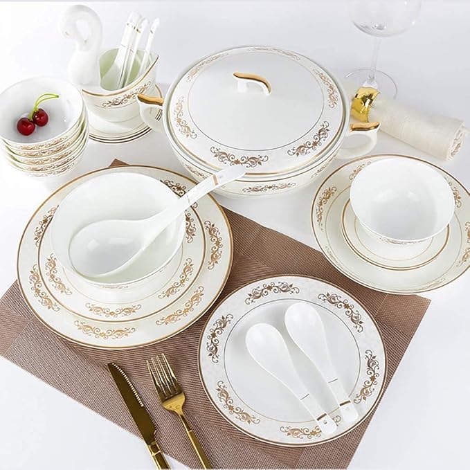 50 Pieces Bone China Dinnerware Set Kitchen White Porcelain Round Plates Dishes Bowls Chip Resistant Scratch Resistant Service for 10