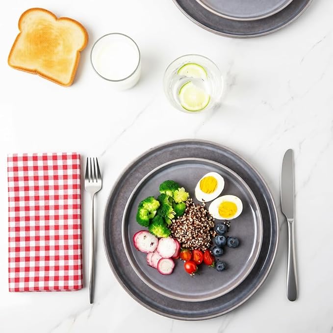 AmorArc Stoneware Dinnerware SetsRound Reactive Ceramic Plates and Bowls SetsHighly Scrath Resistant | Dishwasher &amp Microwave Safe DishesService for 4 (12pc)