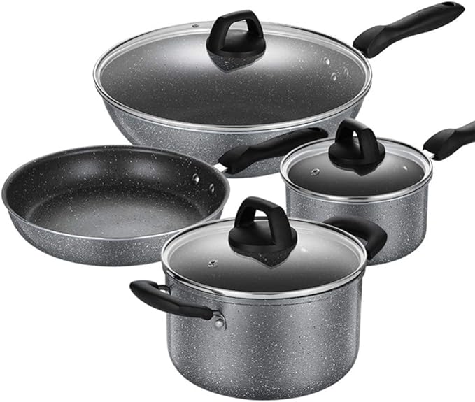 Nonstick Cookware Set 4 Pieces Induction Pots and Pans Sets Frying Pan Chemical-Free Kitchen Set with Stay-Cool Handle Saucepan Stock Pot Skillet Chef Pan Saute P