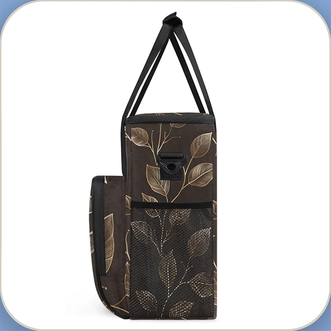 Leaf Plant Theme Coffee Maker Travel Bag for Keurig K-Mini/K-Mini Plus Insulated Waterproof Tote with Pockets for K-Cup Portable Single-Serve Brewer Case