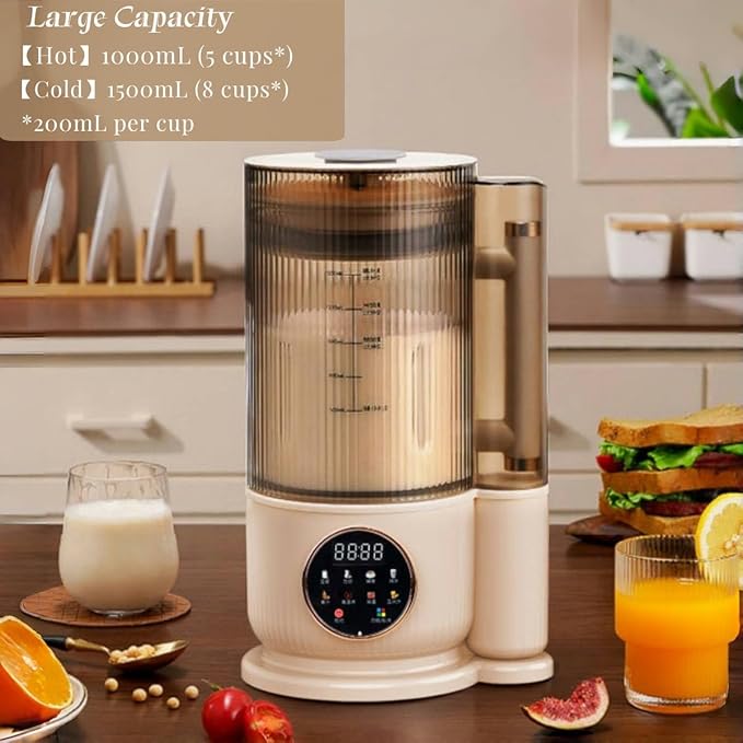 8-in-1 Automatic Soy Milk Maker 50.72oz Nut milk maker blender for Almond/Oat/Soy Milk Juice Milkshake Rice Paste glass blender with LED Display Auto Clean 24H Delay Start &amp 12H Keep Warm