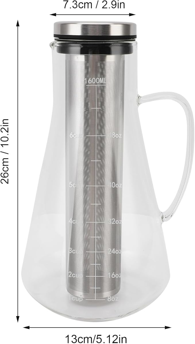 Cold Brew Coffee Maker 1600ML Stainless Steel Filter Temperature Proof Iced Coffee Brewer with Ergonomic Handle for Home Office