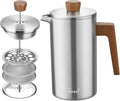 French Press Coffee Maker 34oz Stainless Steel Coffee Press Real Wood Handle Double Wall Insulated French Coffee Press with Dual-Filter Screen Perfect for Camping &amp Kitchen Use