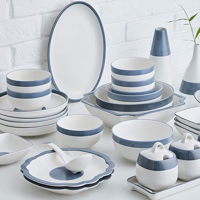 Dinner SetDinnerware Set 46 Piece Nordic Minimalist Style Ceramics Dinner Set - Bowl/Dish/SpoonPorcelain Combination Set for Restaurant Microwave