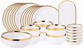 Gold and White Porcelain Dinnerware Set Ceramic Bowl and Plate Set for Household and Hotel Dining (Bright 6people Set)