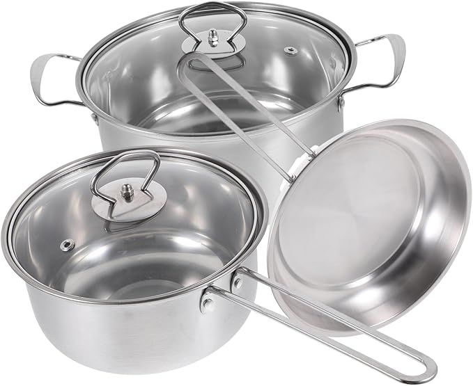 PRETYZOOM Steel Cookware Set Stainless Steel Pot Set Frying Pan Soup Pot Cooking Pan Kitchen Utensil