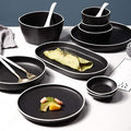 Dinner SetCeramics Dinner Sets 48 Pieces Porcelain Dinnerware Combination Set | Black Matte Steak Plates and Cereals Bowls Sets for Special Restaurant