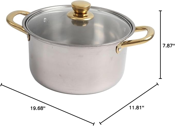 Stainless Steel Pots and Pans Set with Ergonomic Golden Handles Multifunctional Cookware Cooking Pots with Glass Lids Complete Kitchen Set for Versatile Cooking