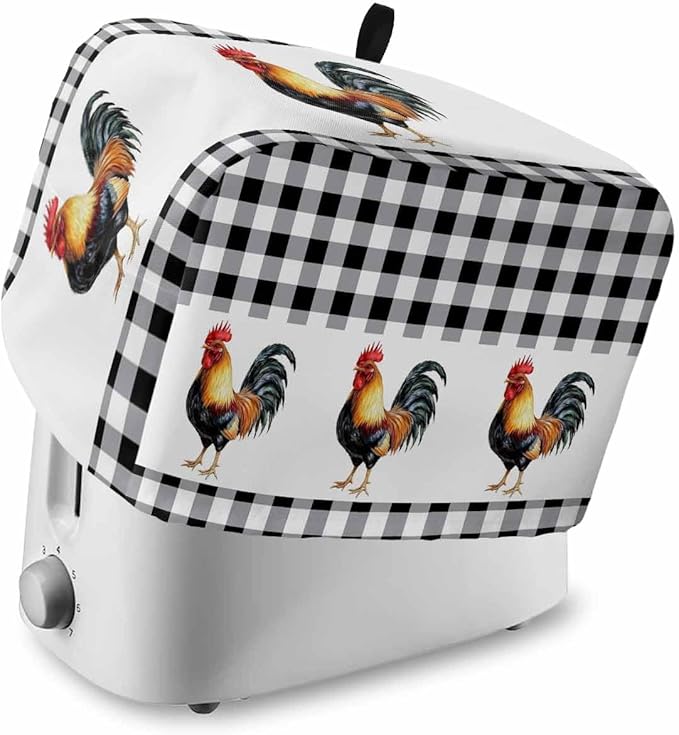 Toaster Dust Cover for Kitchen 4 Slice Rooster Summer Farm Style Black White Buffalo Plaid Bread Maker Covers Toasters for Fingerprint Protector Small Appliance Covers Accessories (12x11x8in)