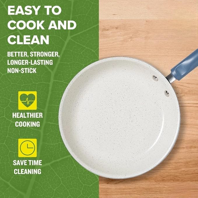 16-Piece Stone Blue Ceramic Non-Stick Pots and Pans Set Home and Kitchen Cookware Induction Compatible Includes Skillets Saucepans Dutch Oven &amp Utensils Dishwasher Safe