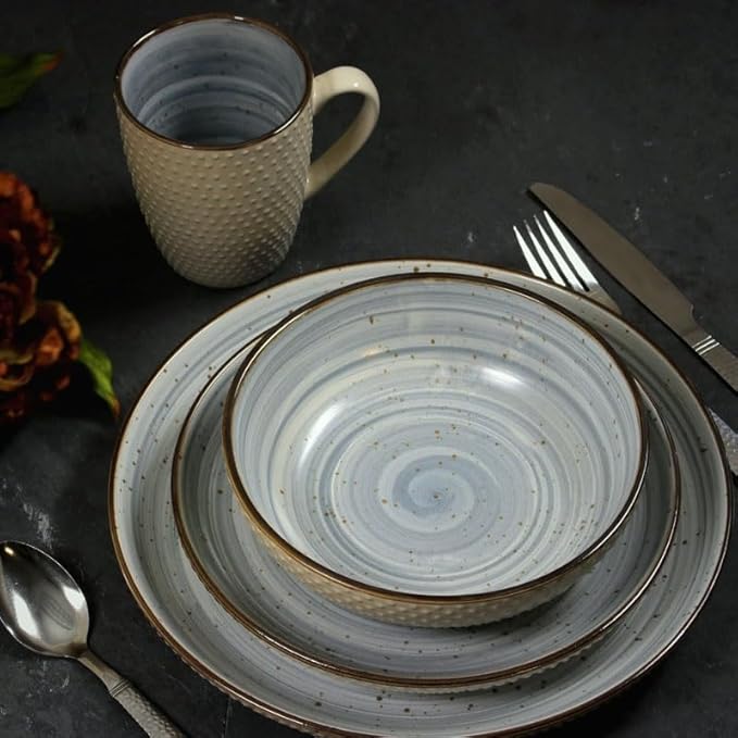 Mellow 16 Piece Dinnerware Set Plate Bowl Water Cup Embossed Tableware Combination