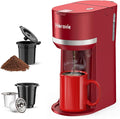 Mini Single Serve Coffee Maker for K Cup and Ground Coffee Fast Brew One Cup Coffee Machine with Descaling Reminder and Water Window 6 to 12 oz. Brew Sizes Red