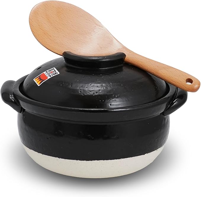 Banko-Yaki Fluffy Rice Pot Earthenware Rice Cooker with inner lid Measuring Cup and Paddle Traditional Japanese Donabe for Evenly Cooked Rice Mixed Rice and Porridge (2-Gou/Serves 2 to 3 people)