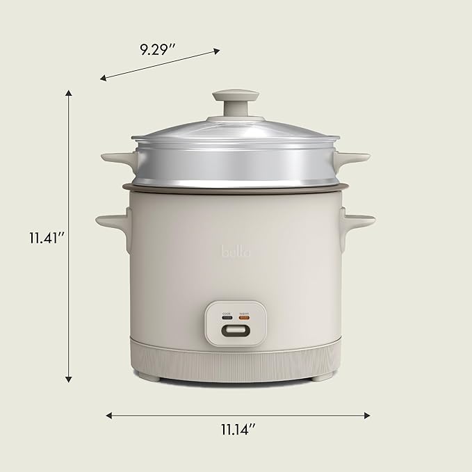 bella 16 Cup Rice Cooker with Steamer Dishwasher Safe Steaming Basket Rice Paddle and Measuring Cup Removable Nonstick Cooking Bowl Automatic Keep Warm Function 400 Watt Oatmilk