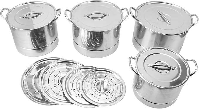 Stainless Steel Kitchen Pots and Pans Set of 4 Kitchen Cooking Cookware Set with 8 Lids Induction Heatproof Soup Pot Saucepan Stackable Design Space Saving Dishwasher