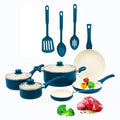 Nonstick Cookware Set Ceramic Coating12 pieces Cooking Pots and Pans Kitchen Utensils Included Dishwasher Safe Durable Cookware nine-piece ceramic cookware set has silicone tools pot guards