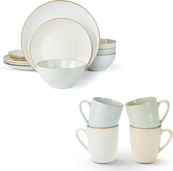 Famiware Jupiter Plates and Bowls Set with Coffee Mugs Set 16 Pieces Dinnerware Sets Multi-color