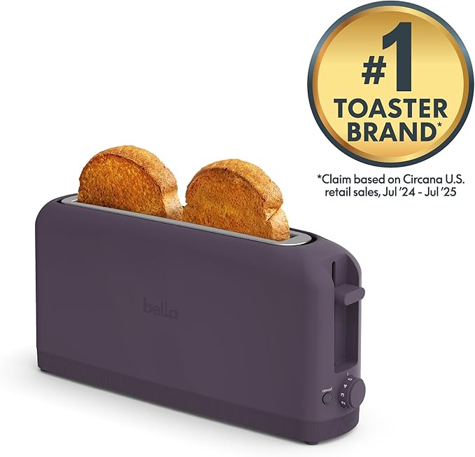bella 2 Slice Slim Toaster Fits-anywhere™ Kitchenware 6 Setting Shade Control with Reheat &amp Cancel Buttons Fits sourdough 10” Long Slot Anti Jam &amp Auto Shutoff 900 Watt Plum