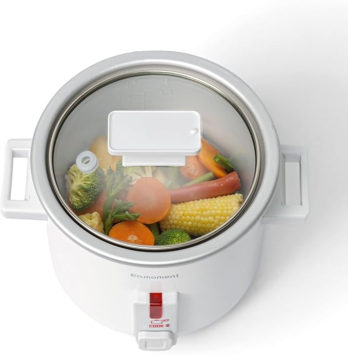 Small Rice Cooker White 1.5 Quart Mini Non-Stick Coated Insert Food Steamer and Dishwasher-Safe Glass Lid and Pot White