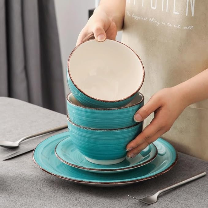 16-Pieces Porcelain Dinnerware Set Vintage Ceramic Plate Set with Dinner Plate Dessert Plate Bowl Mug Set