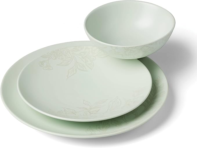 Oneida 897395 Roseto 12-Piece Dinnerware Set Soft Sage