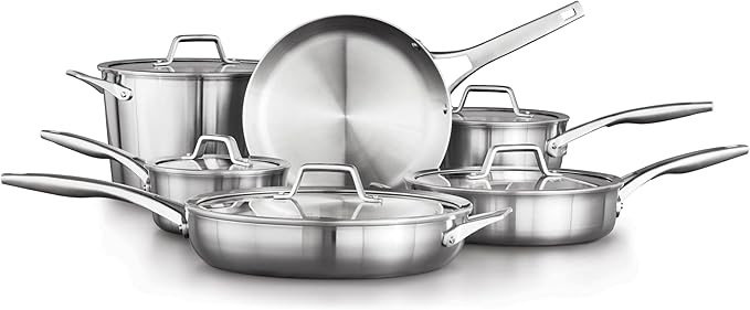 Calphalon Stainless Steel Kitchen Cookware 11-Piece Pots and Pans Set with Stay-Cool Handles Dishwasher &amp Oven Safe Silver