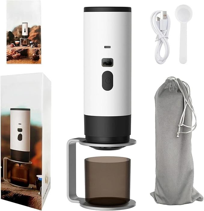 Portable Electric Espresso Coffee Maker Rechargeable Capsule Machine 90ML Tank 120ML Cup 5 Colors (Pearl White high-end Version including stand + Velvet Bag)