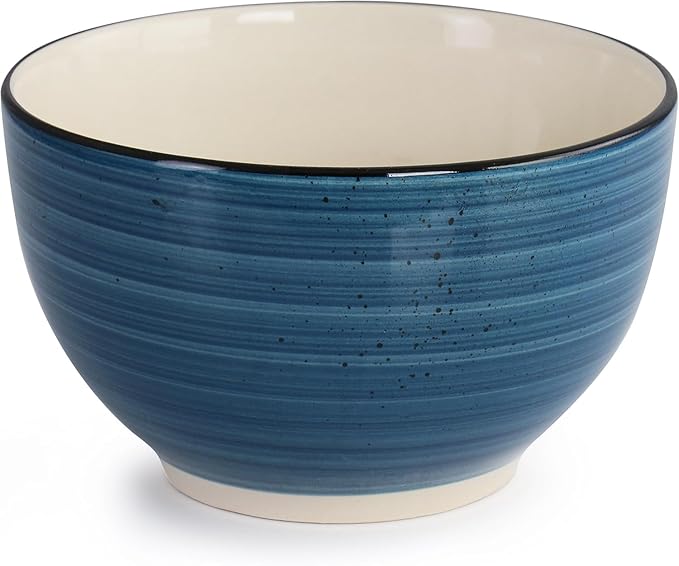 24-Piece Stoneware Dinnerware Set – Round Two-Tone Hand-Painted Dishes with Swirl Design Service for 6 Microwave &amp Dishwasher Safe Tableware (Dark Blue)