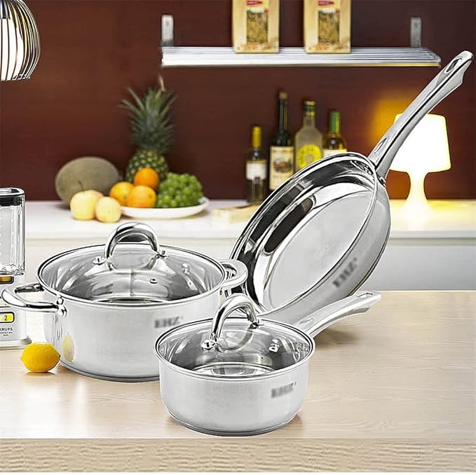 Stainless Steel Pots and Pans Set with Pan Cookware Set with Lid Frying Pan 5 Piece Kitchen Cookware Set