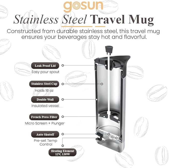 GOSUN Brew Travel Coffee Maker Thermo-Seal Insulated Double Wall Travel Mug Black