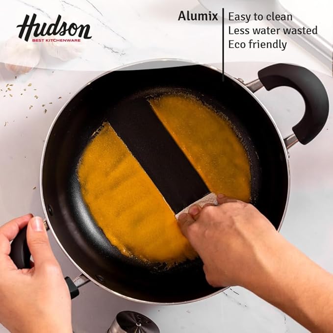 HUDSON Pots and pans Set Nonstick Black Cookware Sets 5 pcs Set w/Frying Pan Pot &amp Saucepan Dishwasher Safe