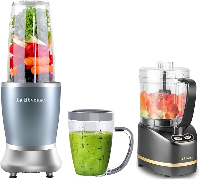 La Reveuse 250W Smoothie Blender (Black) + La Reveuse 2-Cup Small Food Chopper (Metallic Grey)