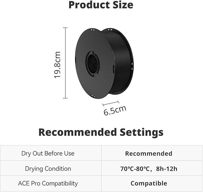 for ANYCUBIC ABS Filament 3D Printing PLA Impact Resistance Temperature Resistance 3D Printer Filament for Kobra 3 Max S1C(Black)