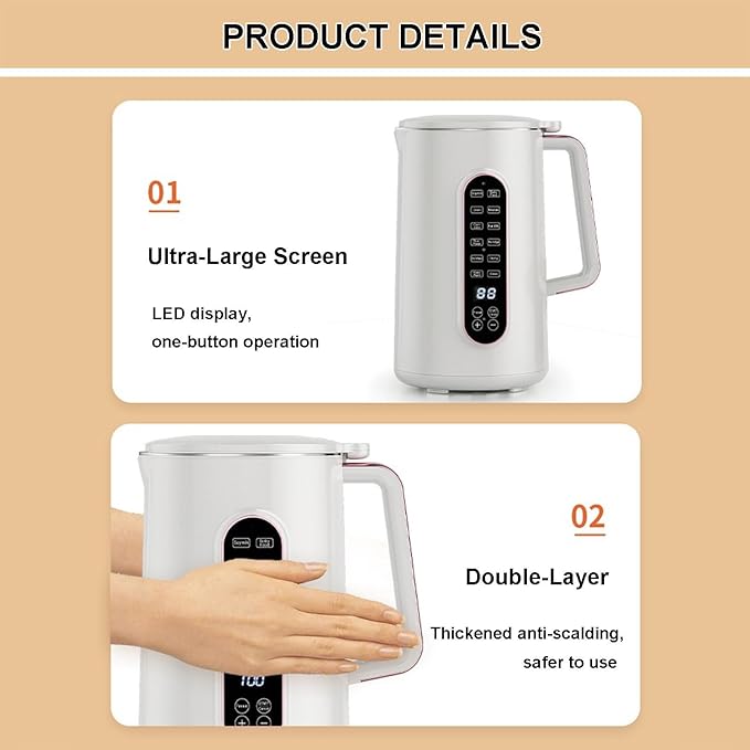 Electric Soy Milk Maker with 2 Tea Cups(500ml) Soybean Oatmeal Maker Machine Tea Milk Machine Blender For Drinks Afternoon Tea Porridge Rice Paste 12 Hours Booking