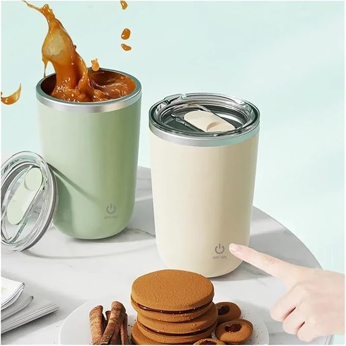 Rechargeable Automatic Coffee Stirring Mug - Electric Stainless Steel Lazy Rotating Milk Mixing Cup(Green)